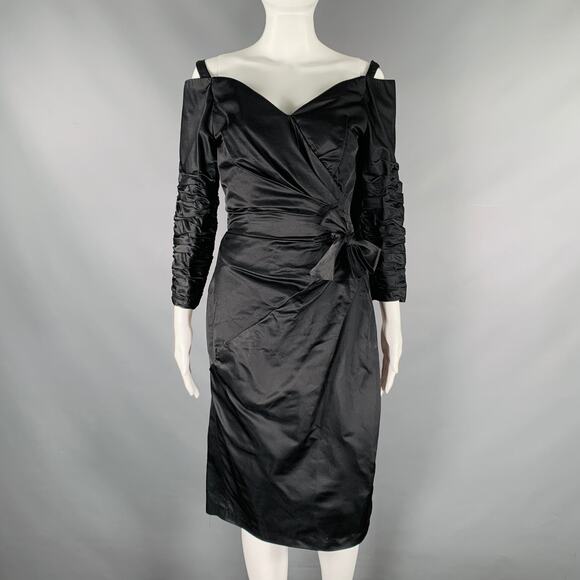 VICTOR COSTA Size 4 Black Silk Rayon Ruched Off-Shoulder Cocktail Dress - Picture 1 of 6